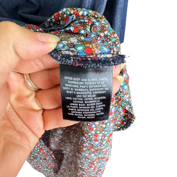 Postmark Anthropologie Flora-Spliced Chambray Floral Button Up Long Sleeve Top - Picture 9 of 10